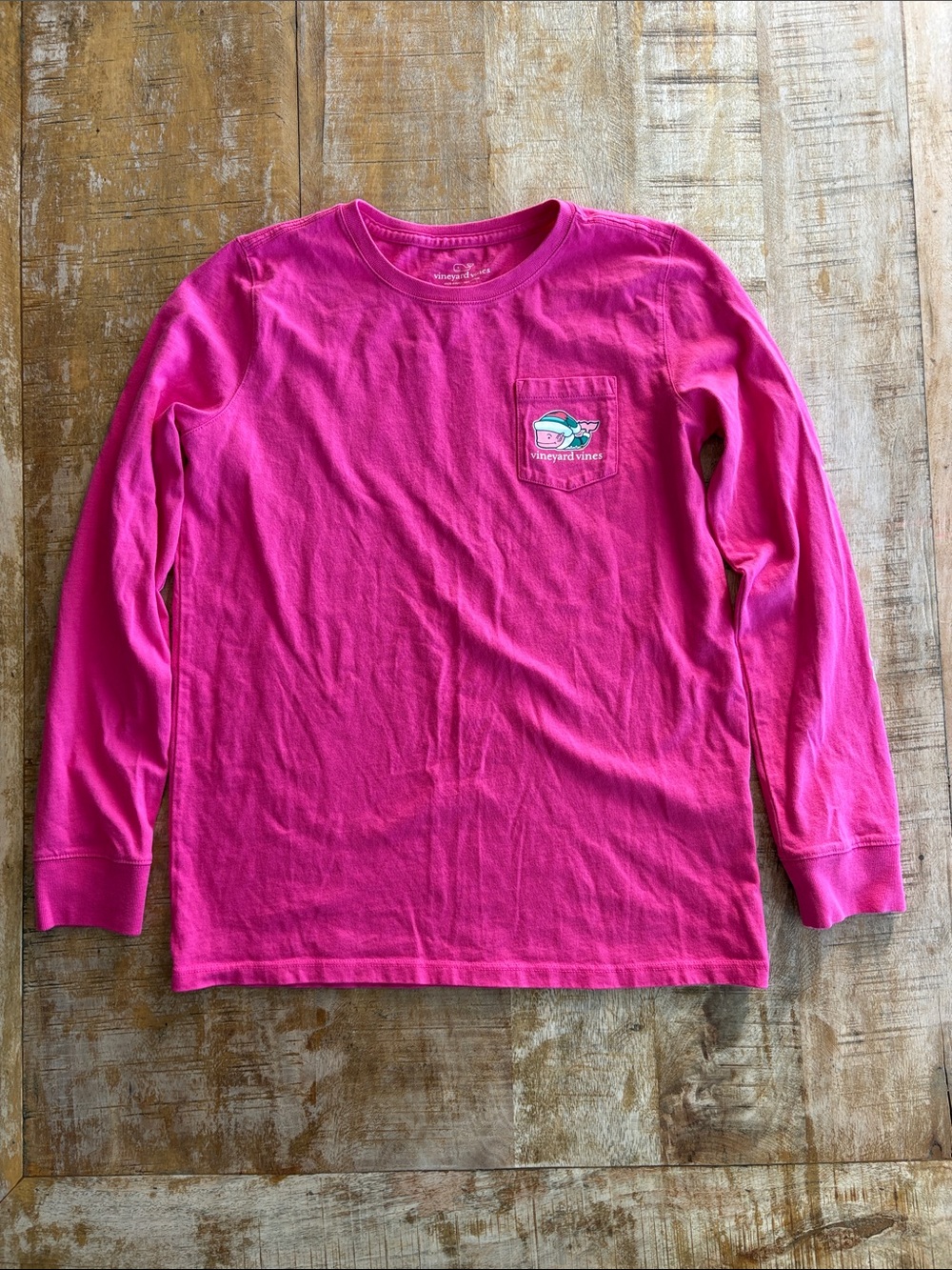 Vineyard Vines Bright Pink Long-Sleeve Holiday Pocket Tee size L(14)